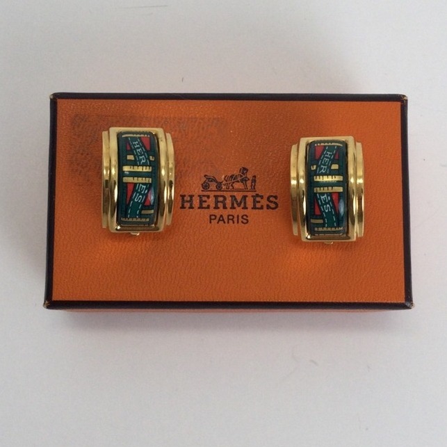Hermes Vintage Cloisonne Luxury Enamel Gold Tone Clip On Earrings 429$